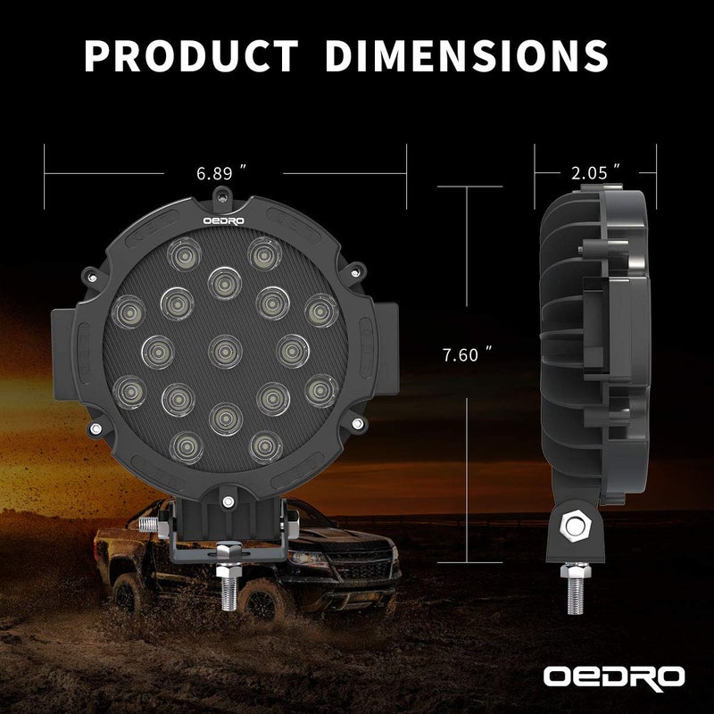 OEDRO 7 Inch 51W Round LED Offroad Lights, 5100LM Spot Driving Light Pod Bumper Roof Fog Light Fit for Boat, Jeep, ATV, SUV, Truck, Hunter, Motorcycle - Image 2